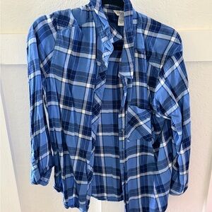 Light Blue Plaid Button-Up Shirt
